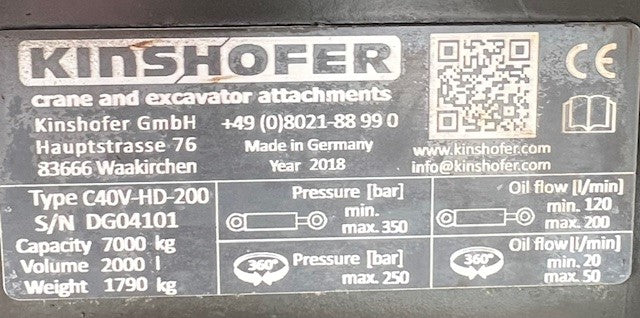 Kinshofer 2.6CY Clam Shell Bucket ID: 421