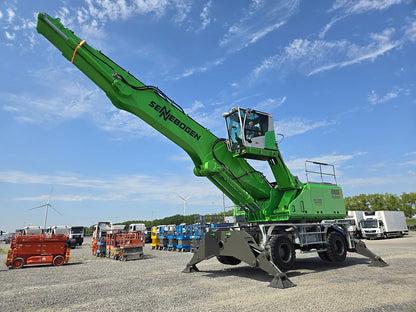 Sennebogen 855M E with Operators Landing, elevated cab, on wheels with outriggers