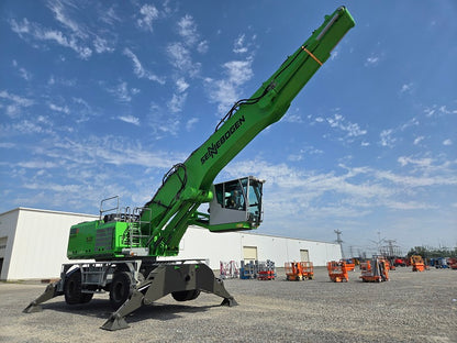 Sennebogen 855M E Hybrid Material Handler with hydraulic maxcab, upper body railing package and 65 foot of reach 